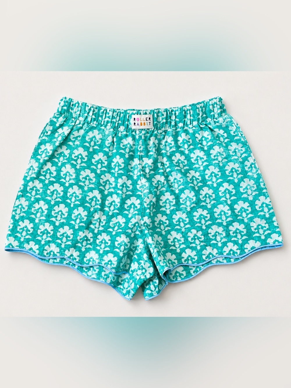 Roller Rabbit Aqua White Floral Pull On Shorts XS Cotton Lyocell